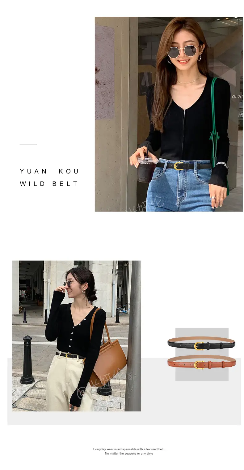Korean Style Women's Leather Belt with Gold Buckle โ feature 14