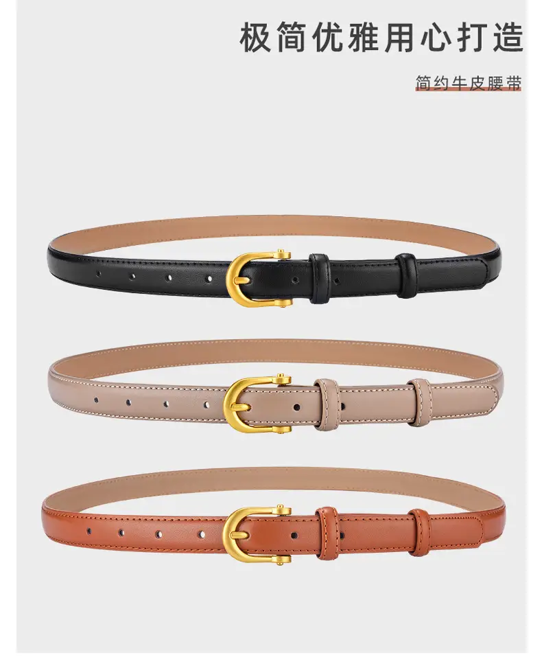 Korean Style Women's Leather Belt with Gold Buckle โ feature 2