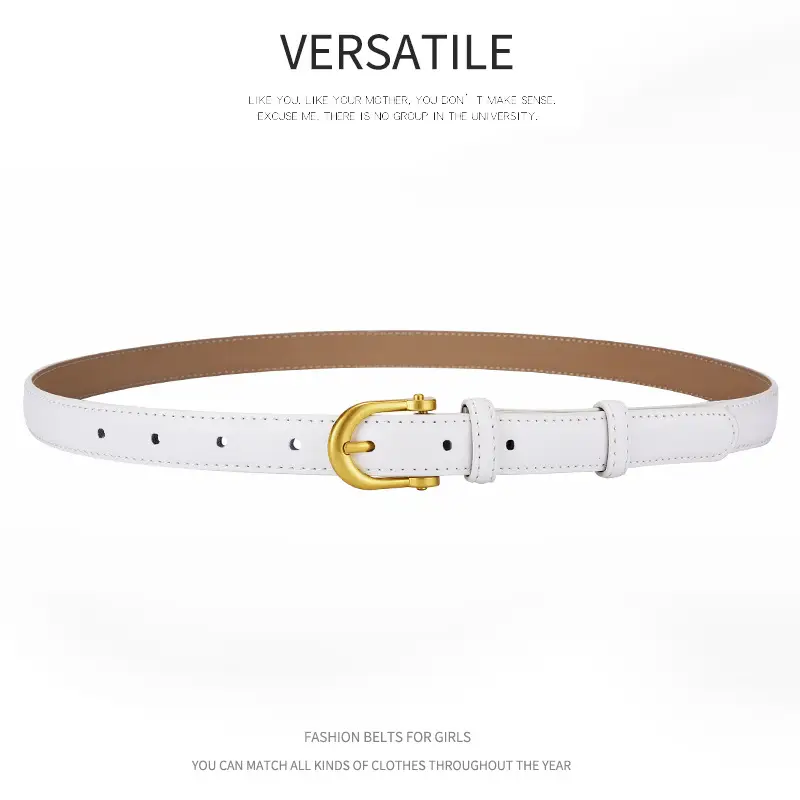 Korean Style Women's Leather Belt with Gold Buckle - Image 2