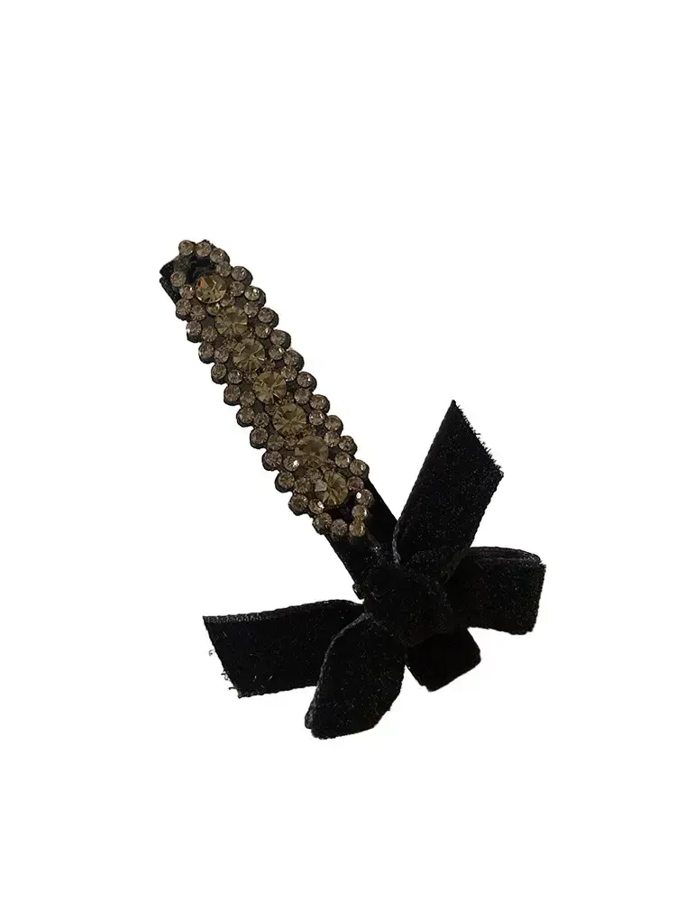 Velvet Bow Hairpins 2 Pack Gray Rhinestone Clip Side - Image 6