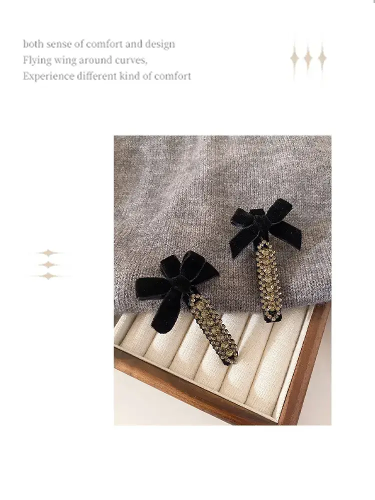 Velvet Bow Hairpins 2 Pack Gray Rhinestone Clip Side — feature 26