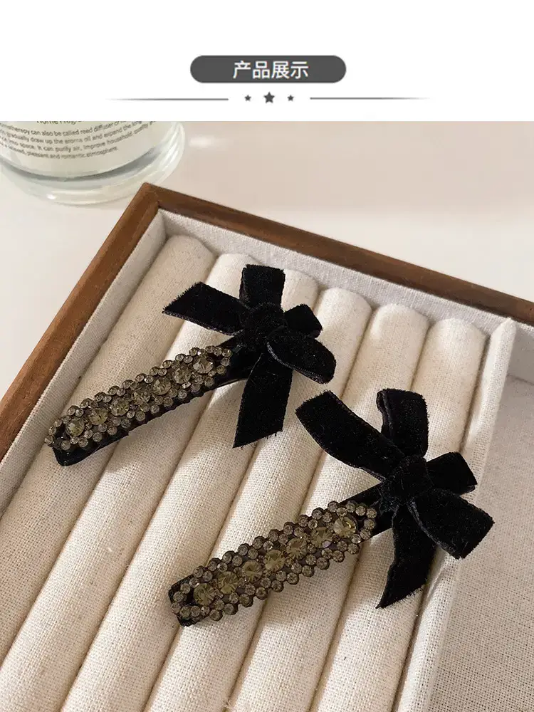 Velvet Bow Hairpins 2 Pack Gray Rhinestone Clip Side — feature 28