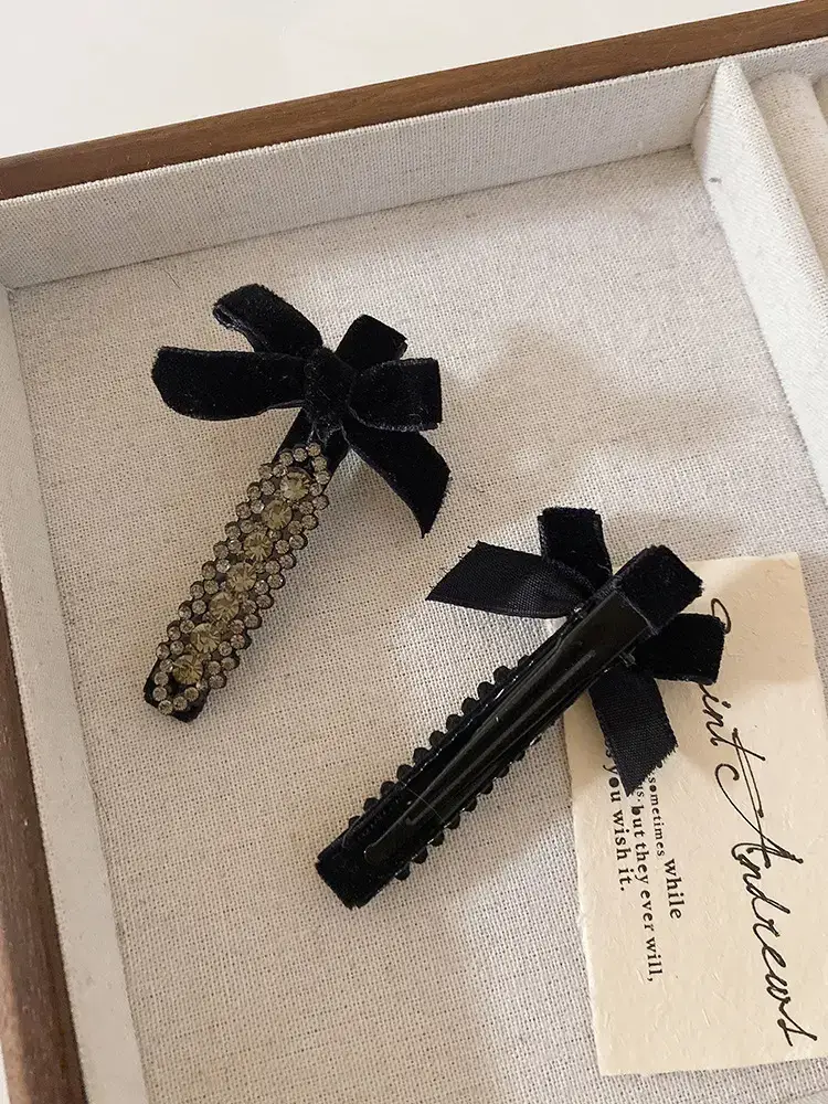 Velvet Bow Hairpins 2 Pack Gray Rhinestone Clip Side — feature 30