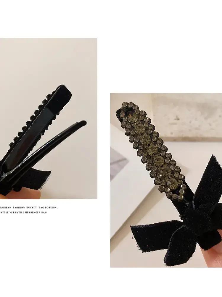 Velvet Bow Hairpins 2 Pack Gray Rhinestone Clip Side — feature 31