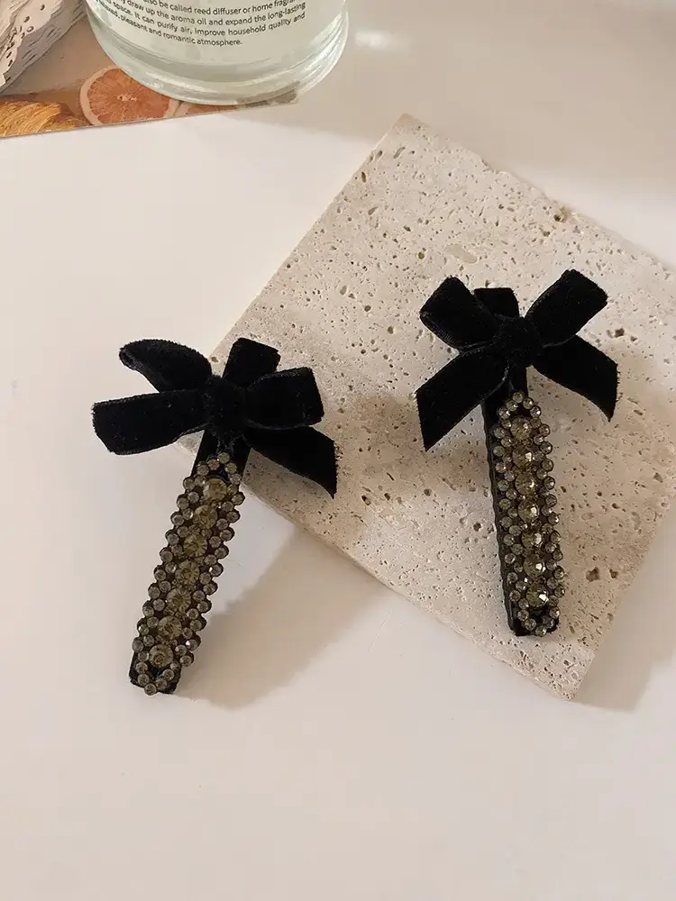 Velvet Bow Hairpins 2 Pack Gray Rhinestone Clip Side — feature 33