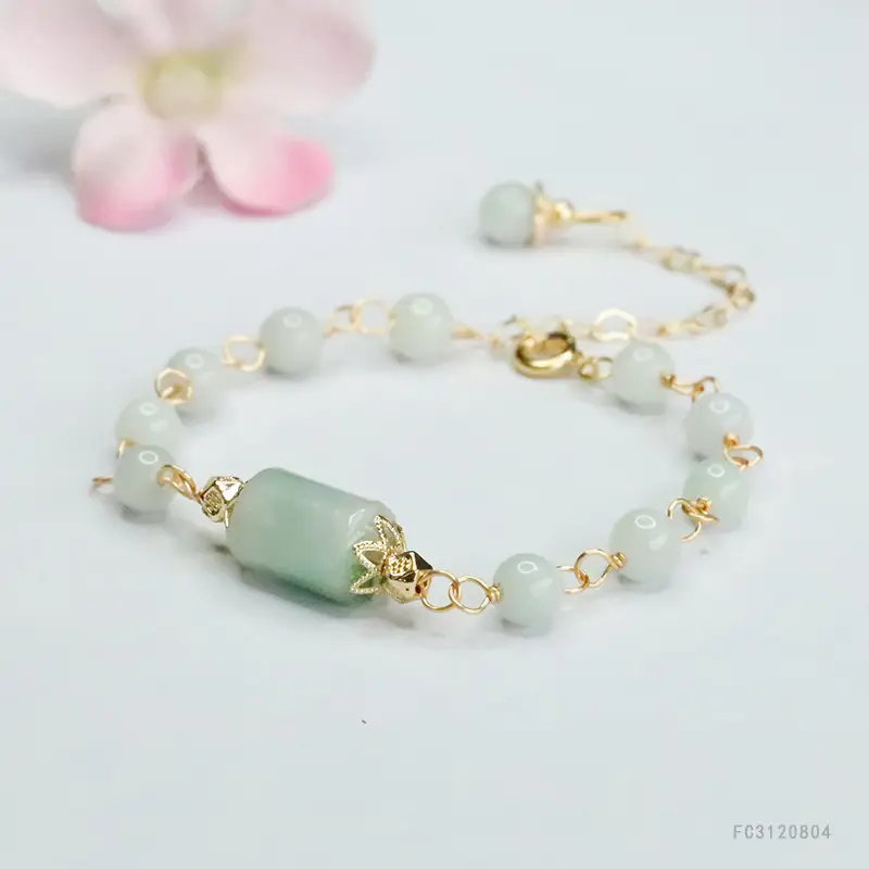 Jade Bracelet with Green Stone & Gold Clasp - Image 3