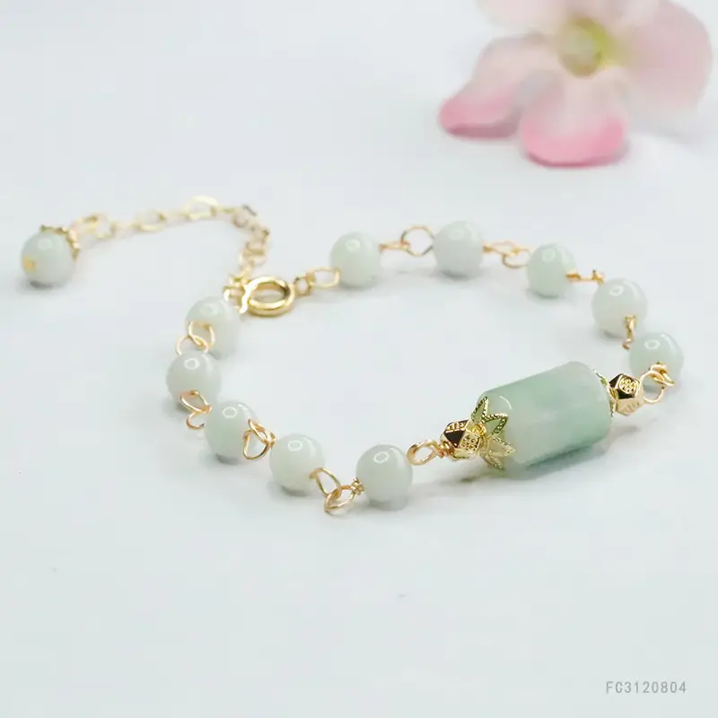 Jade Bracelet with Green Stone & Gold Clasp - Image 4