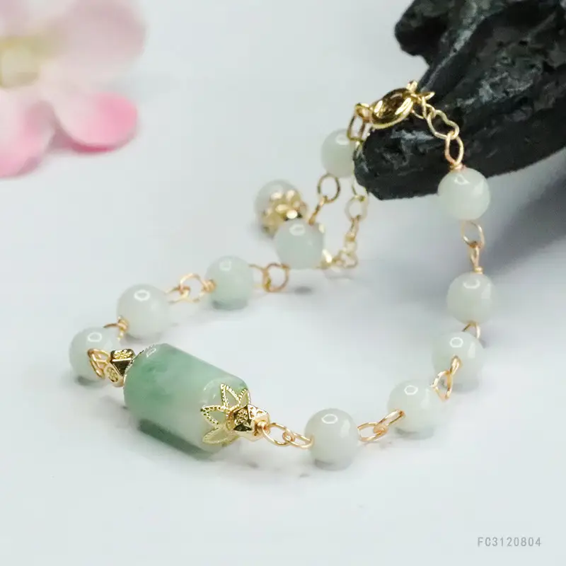 Jade Bracelet with Green Stone & Gold Clasp - Image 5