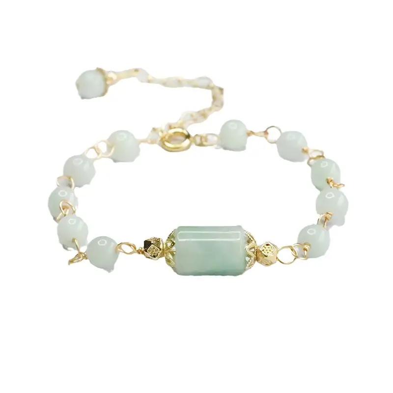 Jade Bracelet with Green Stone & Gold Clasp - Image 6