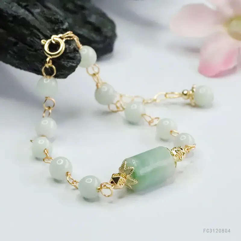 Jade Bracelet with Green Stone & Gold Clasp — feature 7