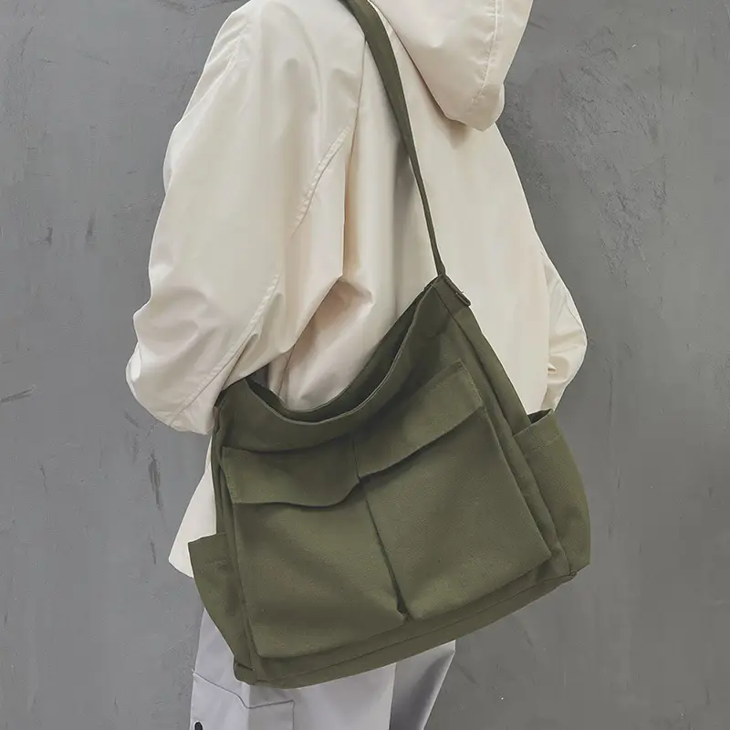 Ins Canvas Crossbody Bag for Men Women Large Capacity Tan - Image 7