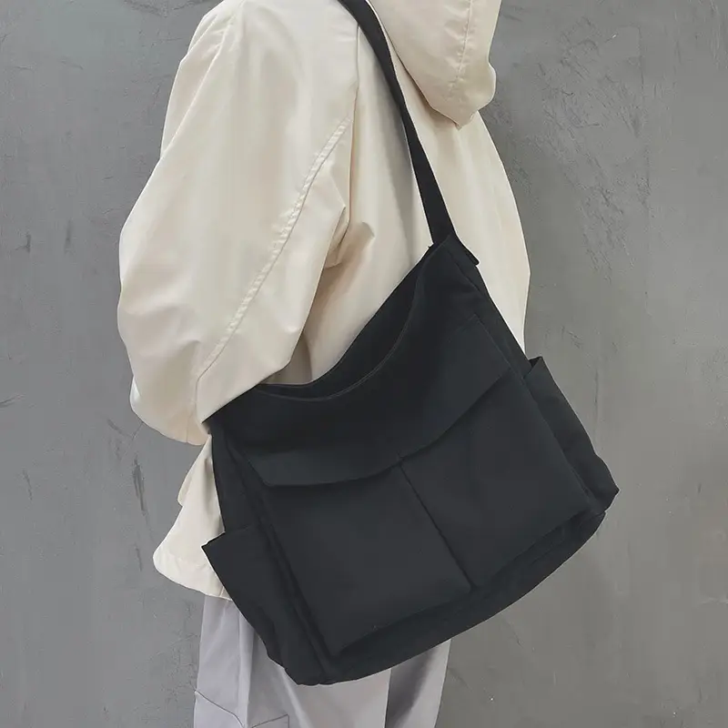 Ins Canvas Crossbody Bag for Men Women Large Capacity Tan - Image 8