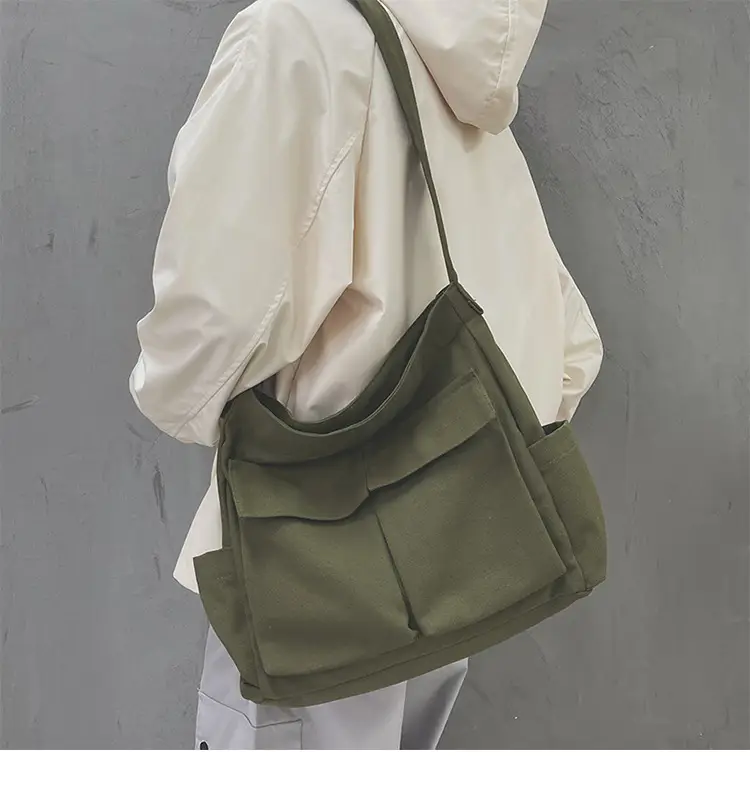 Ins Canvas Crossbody Bag for Men Women Large Capacity Tan — feature 17