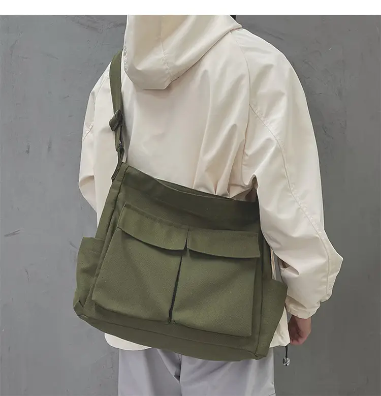 Ins Canvas Crossbody Bag for Men Women Large Capacity Tan — feature 21