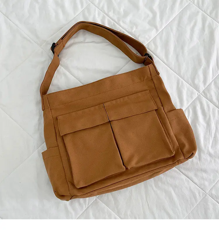 Ins Canvas Crossbody Bag for Men Women Large Capacity Tan — feature 32