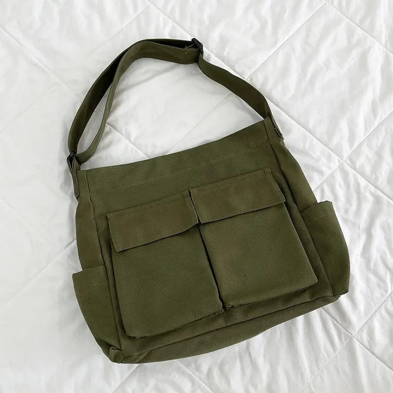 Ins Canvas Crossbody Bag for Men Women Large Capacity Tan - Image 2