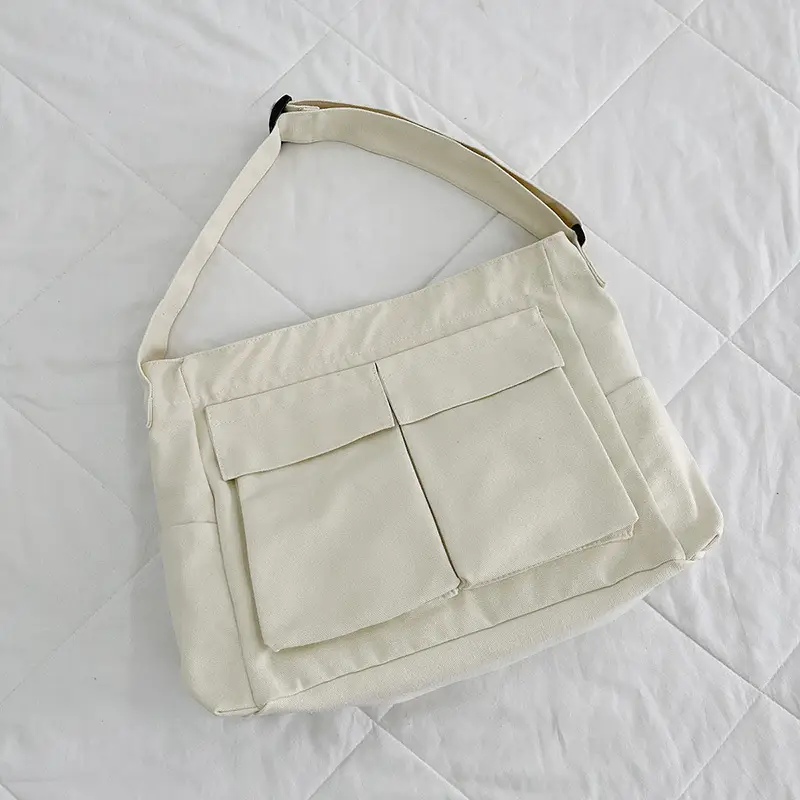 Ins Canvas Crossbody Bag for Men Women Large Capacity Tan - Image 3