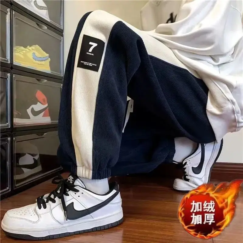 Men Velvet Leggings Sweatpants 2024 Winter Black White - Image 2
