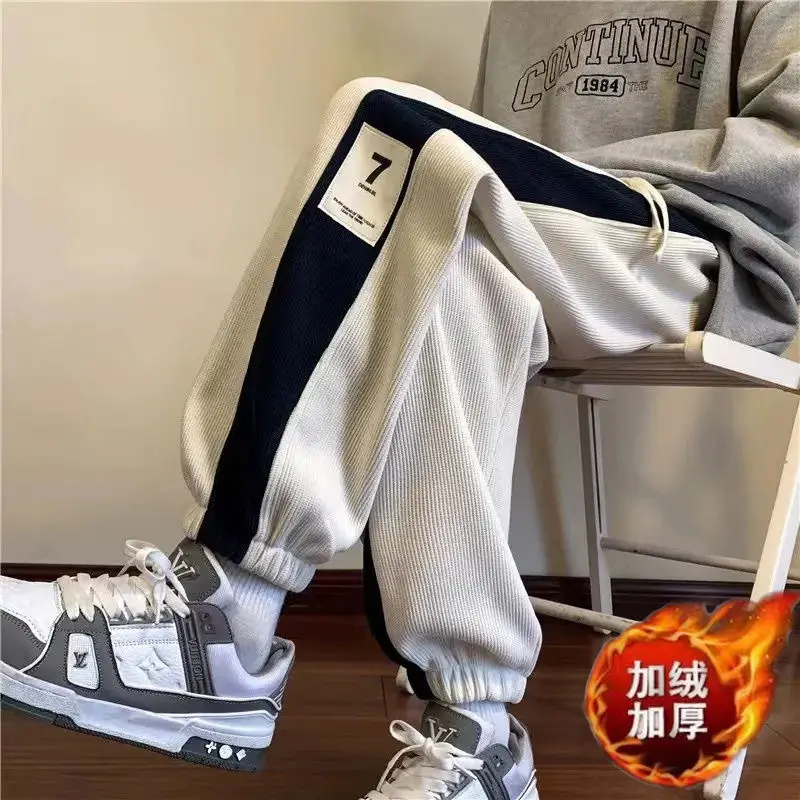 Men Velvet Leggings Sweatpants 2024 Winter Black White - Image 3