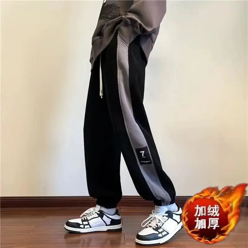 Men Velvet Leggings Sweatpants 2024 Winter Black White - Image 4