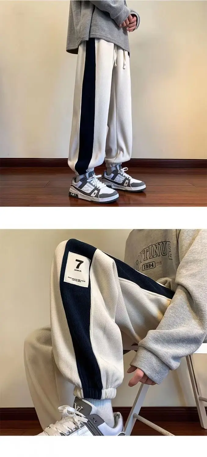 Men Velvet Leggings Sweatpants 2024 Winter Black White — feature 11