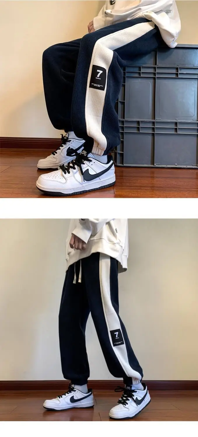 Men Velvet Leggings Sweatpants 2024 Winter Black White — feature 14