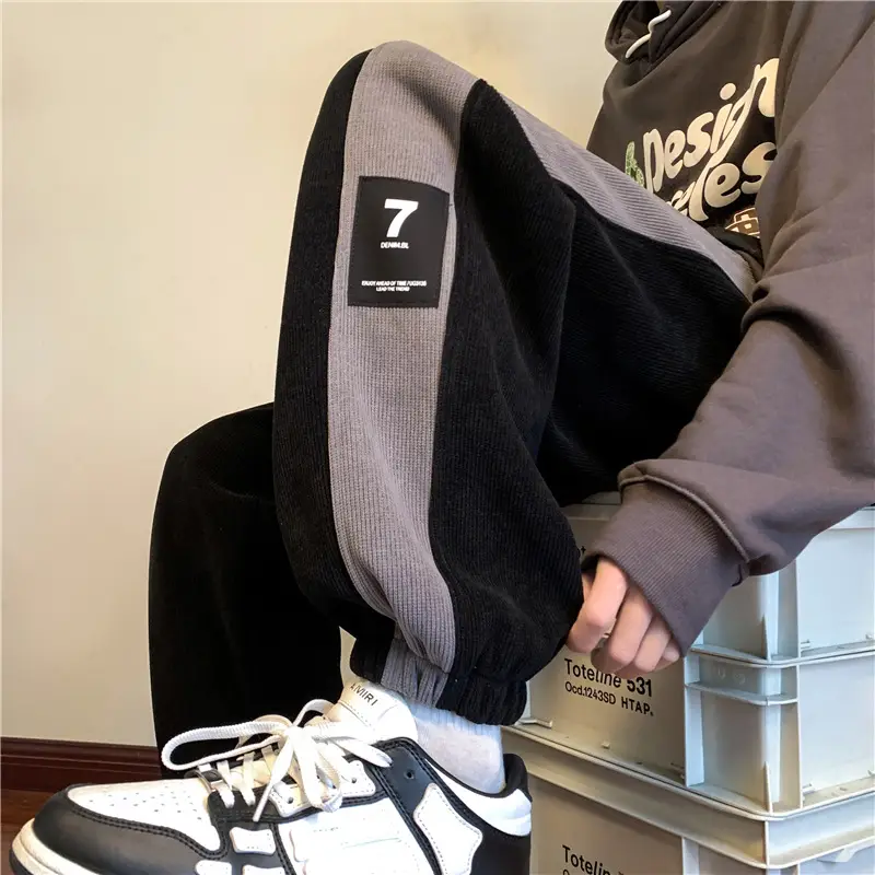 Men Velvet Leggings Sweatpants 2024 Winter Black White — feature 2