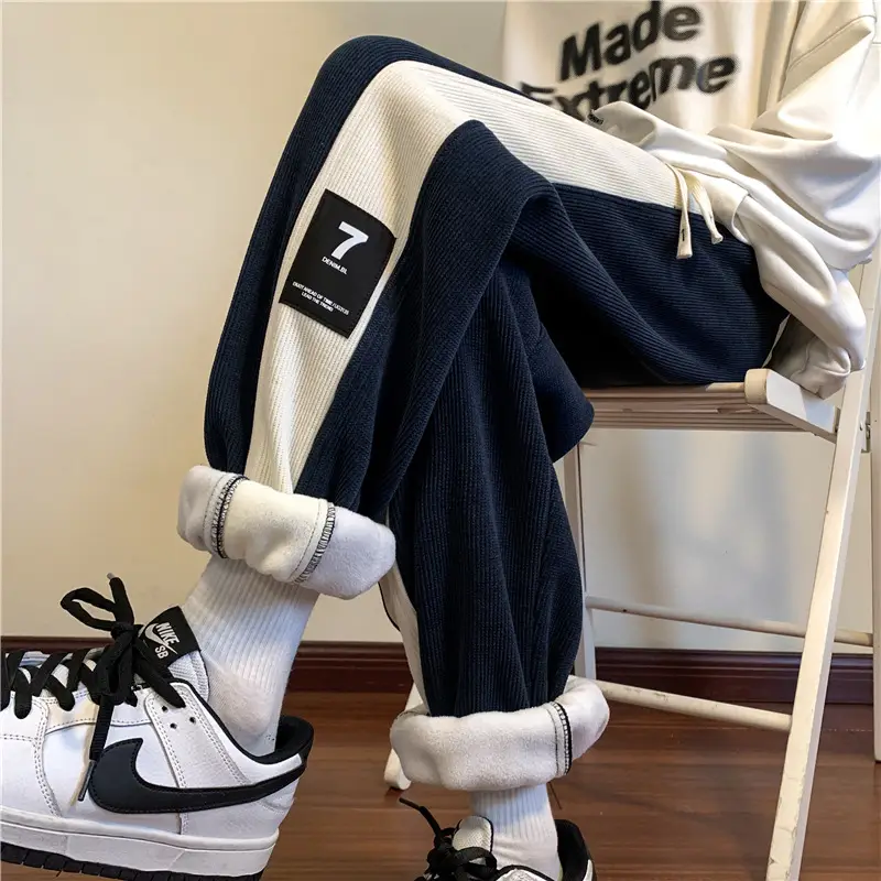 Men Velvet Leggings Sweatpants 2024 Winter Black White — feature 3