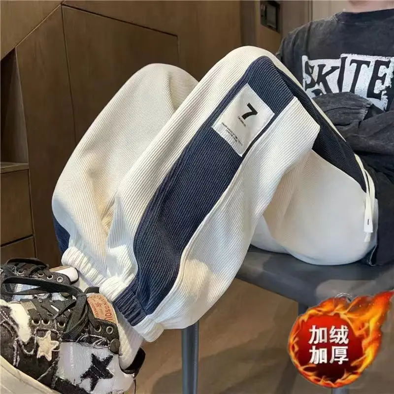 Men Velvet Leggings Sweatpants 2024 Winter Black White — feature 5