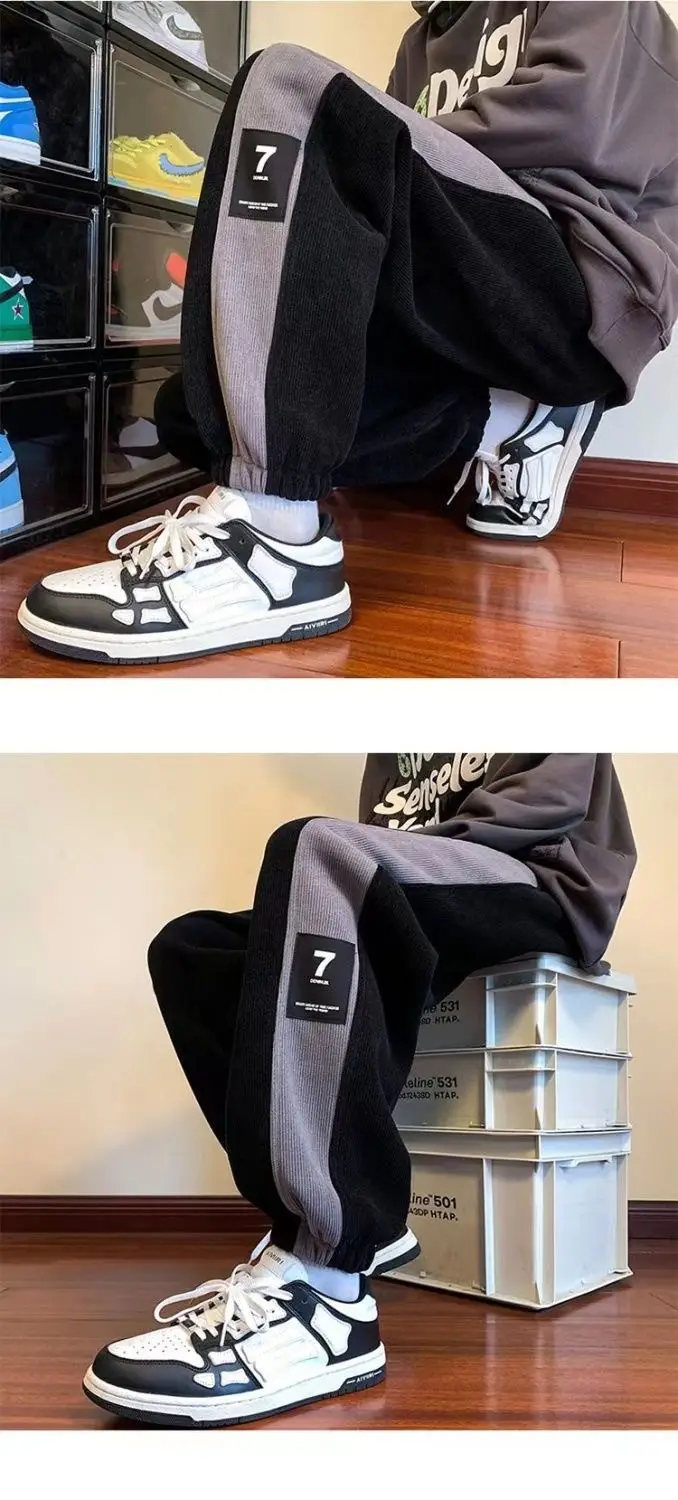 Men Velvet Leggings Sweatpants 2024 Winter Black White — feature 7