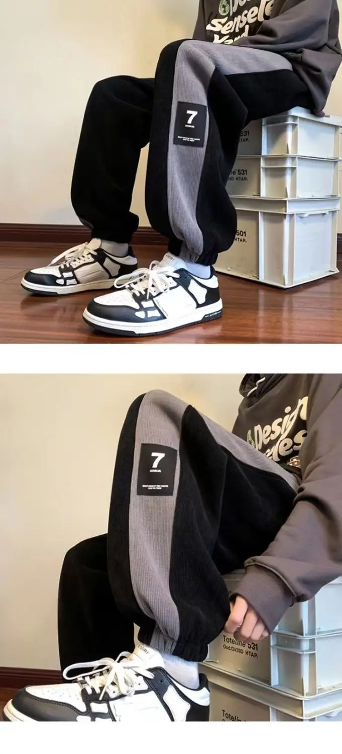 Men Velvet Leggings Sweatpants 2024 Winter Black White — feature 9