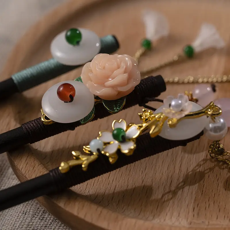 Antique Hairpin Tassel Step Wooden Hairpin Imitation Ebony Headwear Disc Hair Han Clothes Accessories Hair-pulled Ancient Clothes Hair Women - Image 88