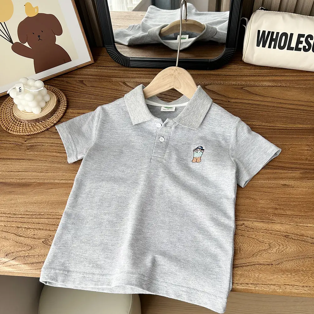 2024 Boys Polo Shirt Grey Stretch Mesh Top β feature 3