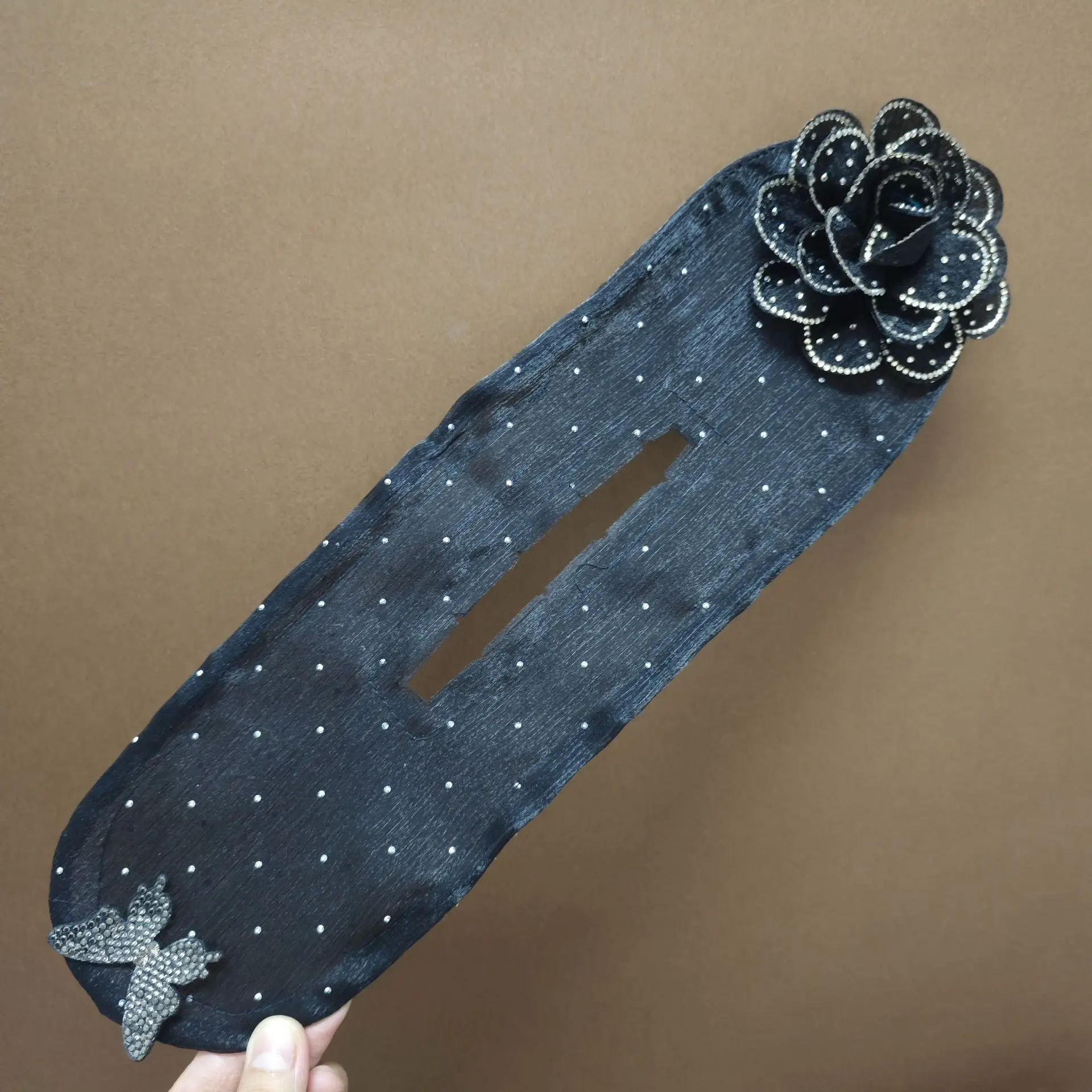 Black Butterfly Hair Styling Tool with Pearl Flower Design