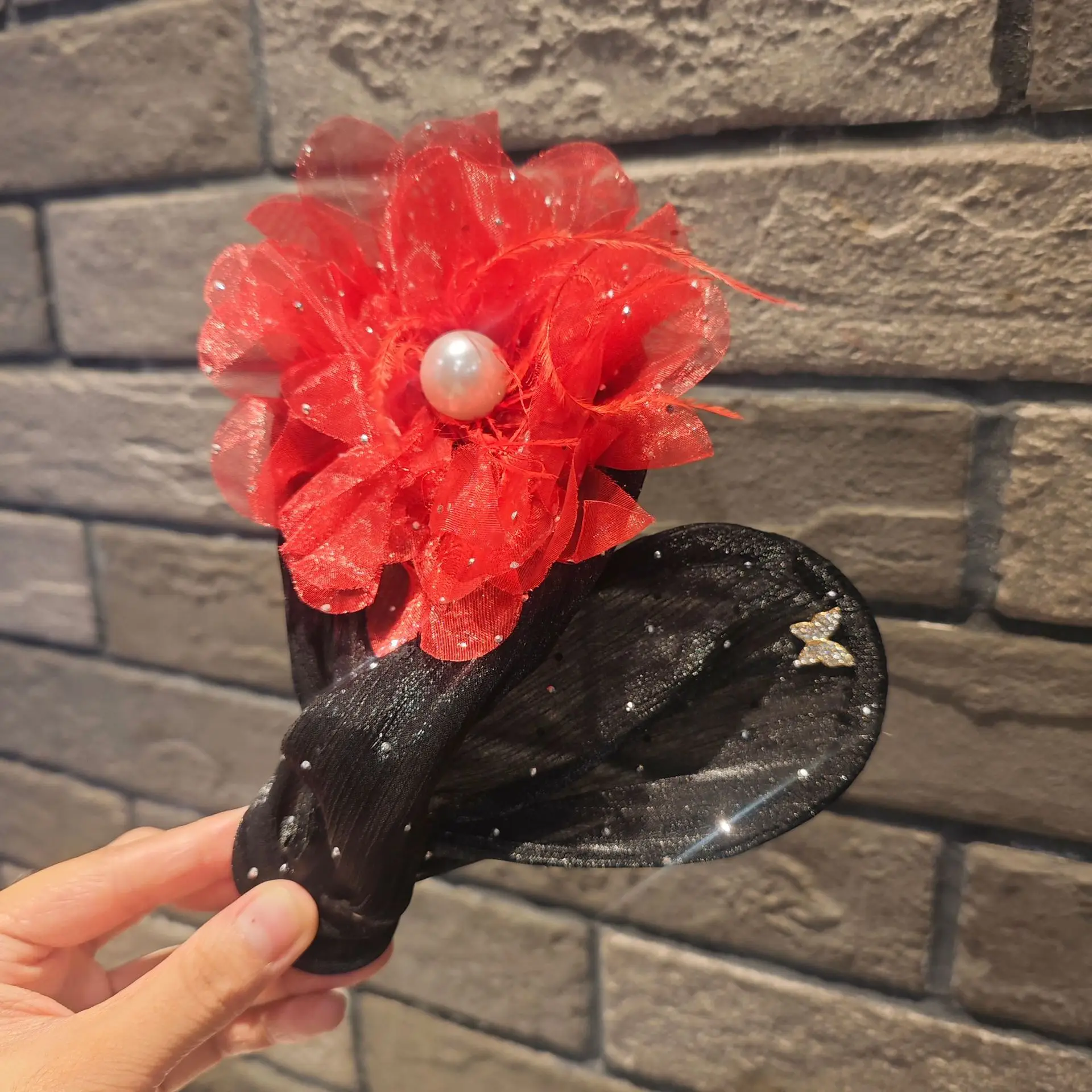 Black Butterfly Hair Styling Tool with Pearl Flower Design