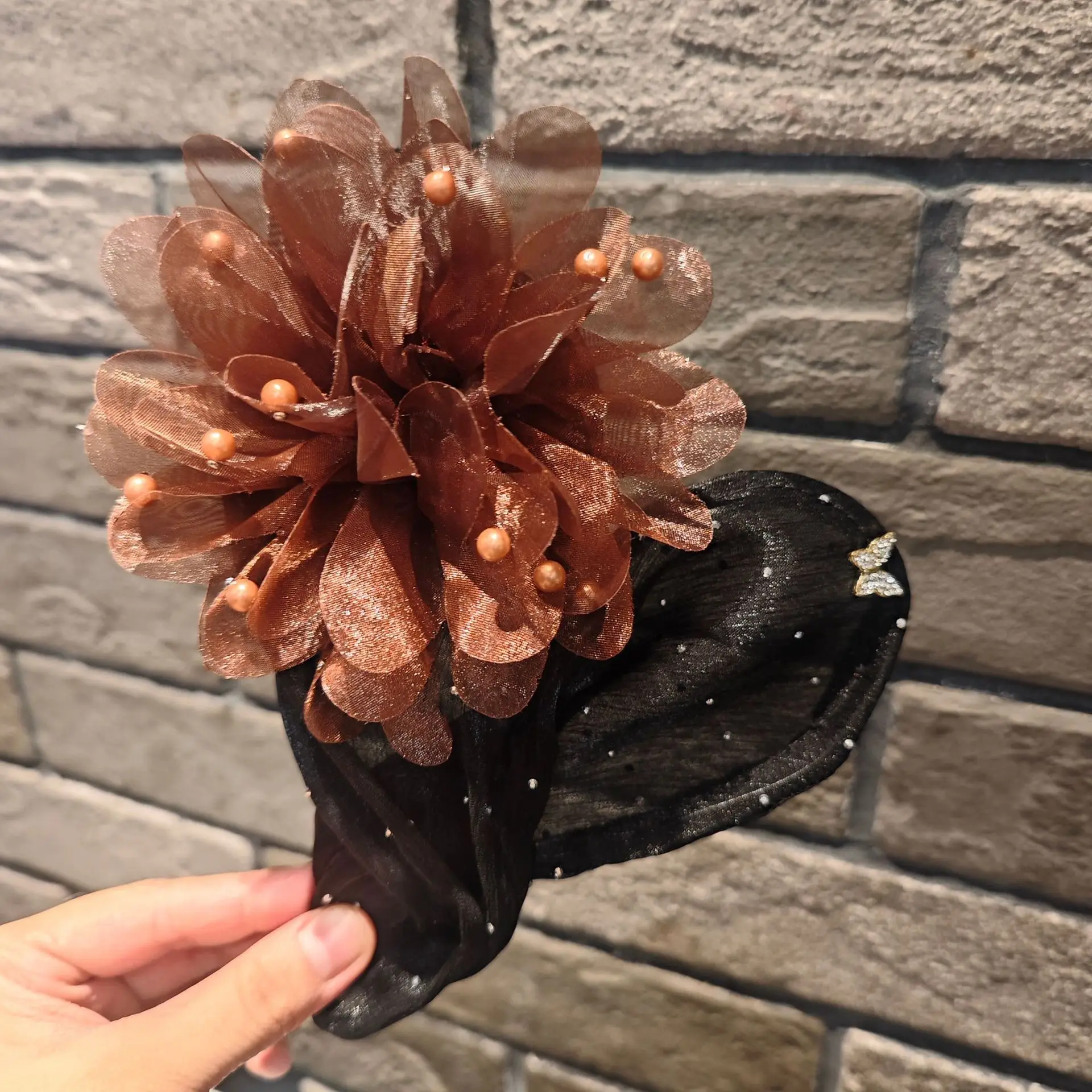 Black Butterfly Hair Styling Tool with Pearl Flower Design