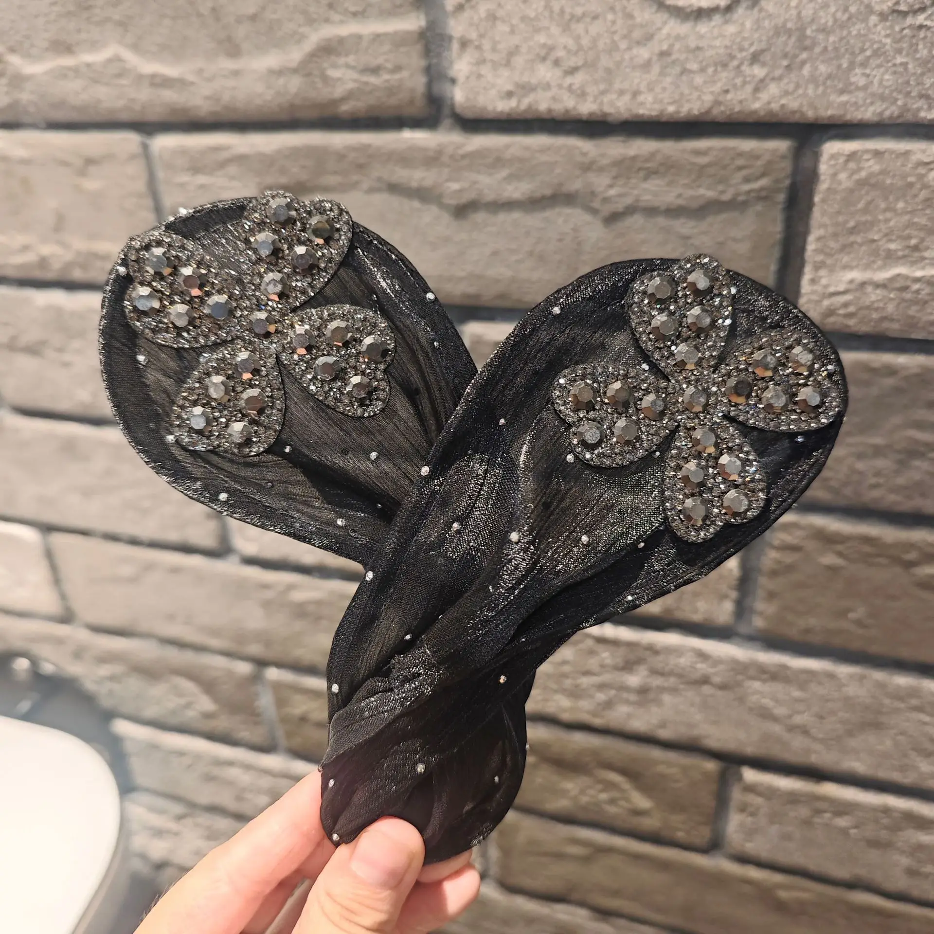 Black Butterfly Hair Styling Tool with Pearl Flower Design