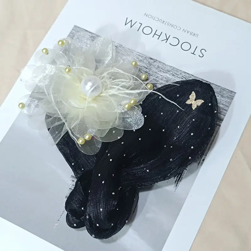 Black Butterfly Hair Styling Tool with Pearl Flower Design