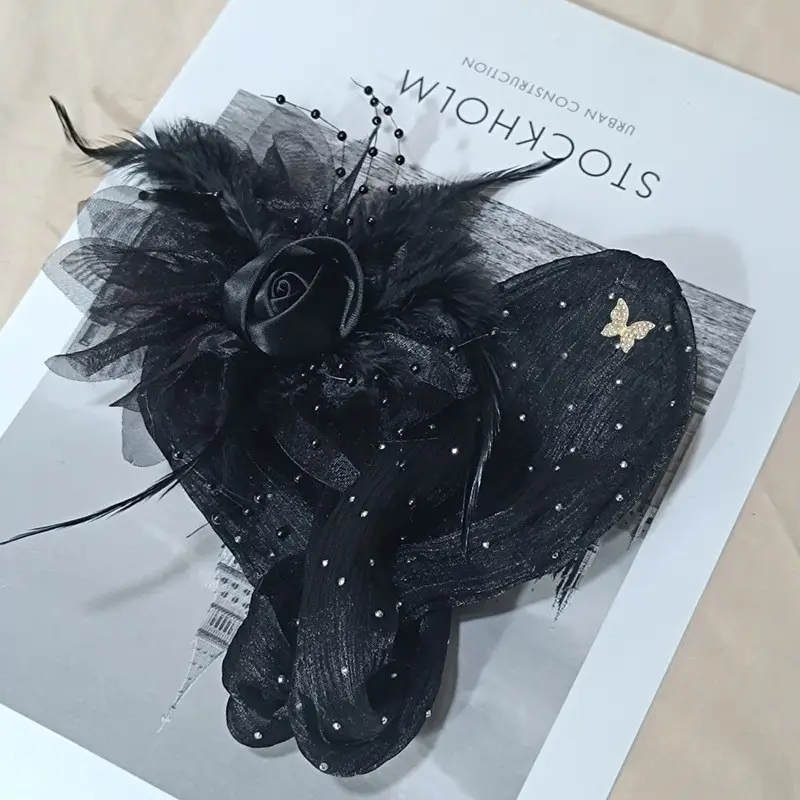 Black Butterfly Hair Styling Tool with Pearl Flower Design