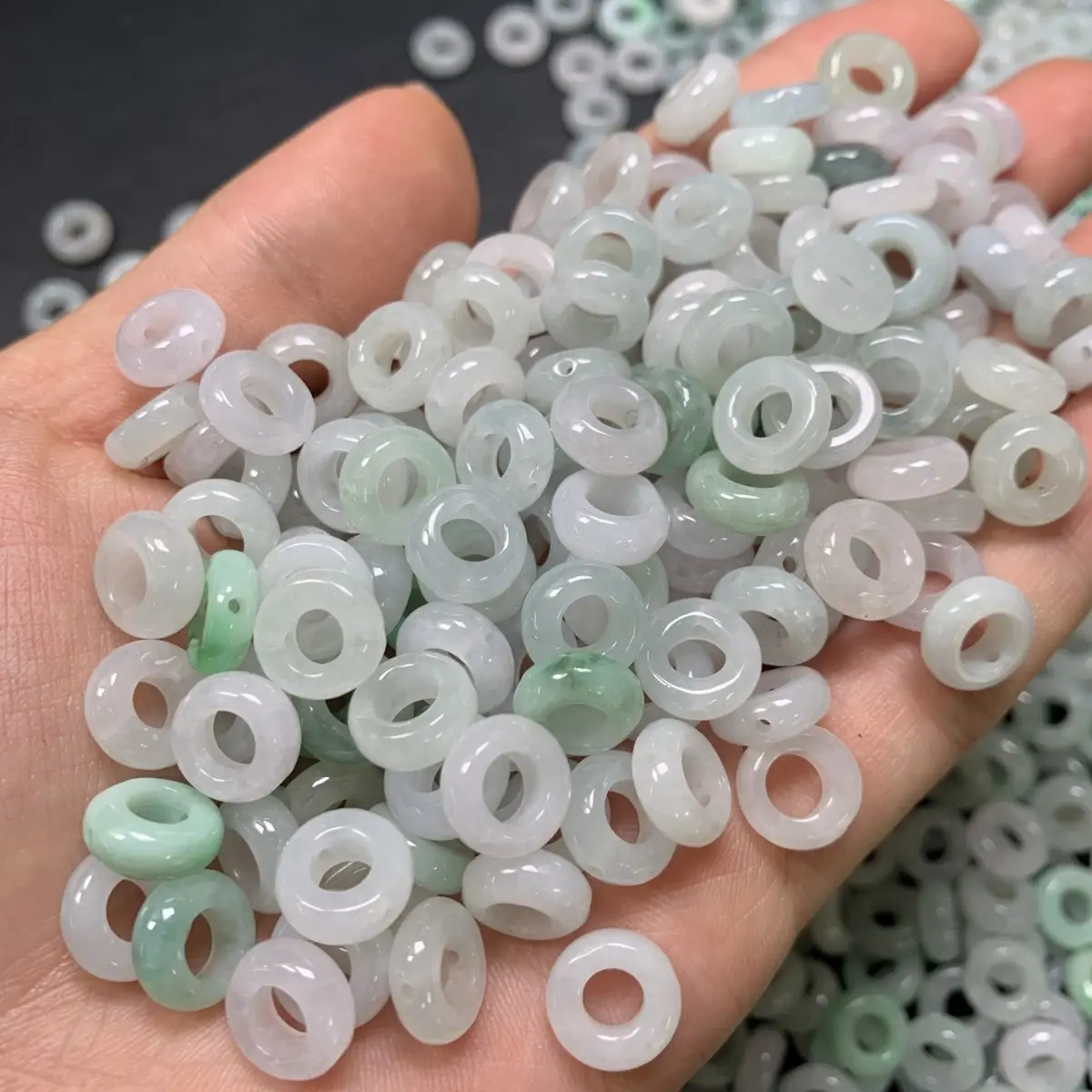 Natural Burmese Jade Rings Ice Three Color Small Straight Hole - Image 2