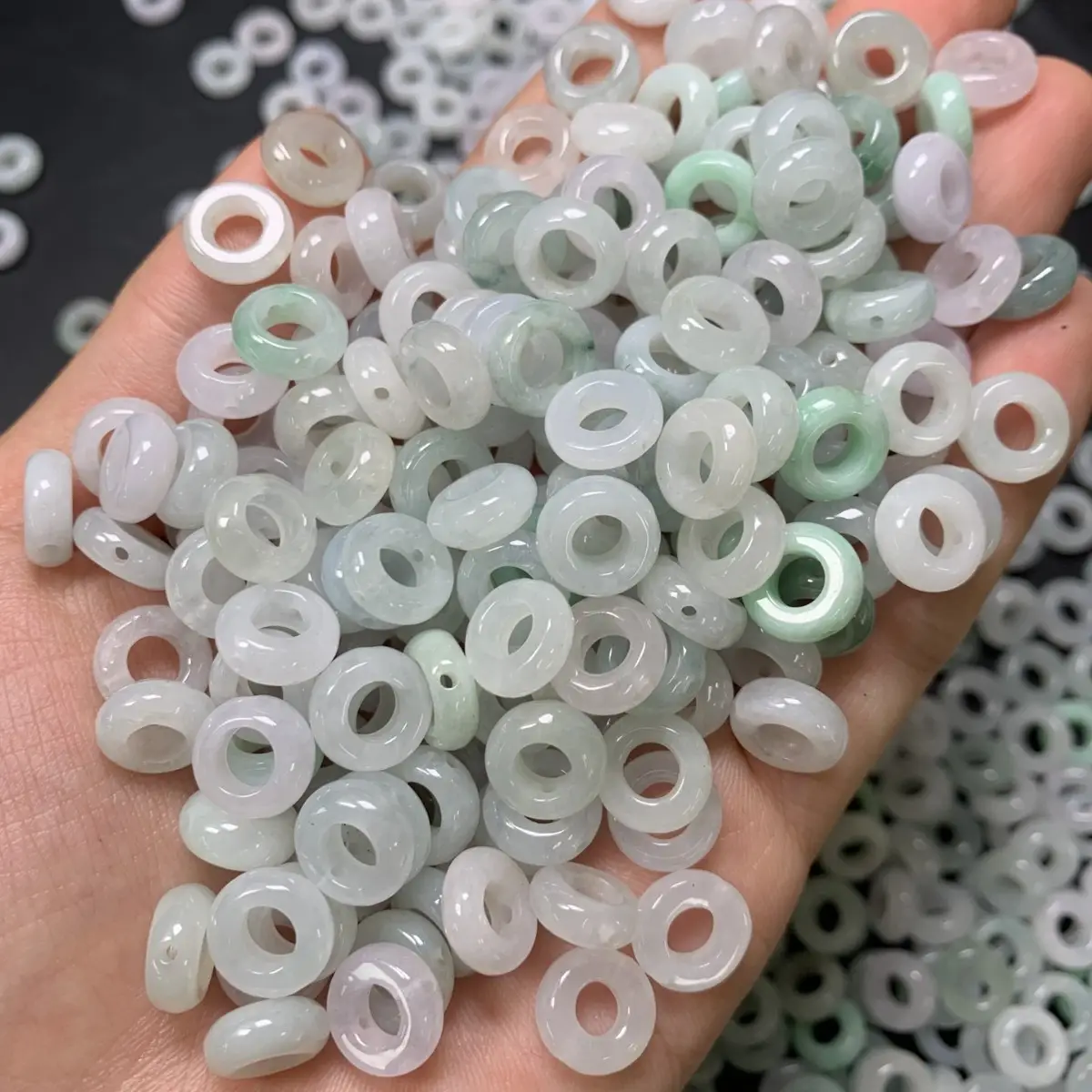 Natural Burmese Jade Rings Ice Three Color Small Straight Hole - Image 3