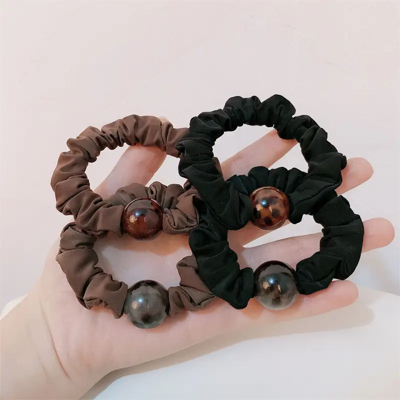 Leopard Ball Hair Bands Black Brown High Elastic Tie
