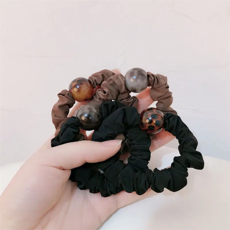 Leopard Ball Hair Bands Black Brown High Elastic Tie