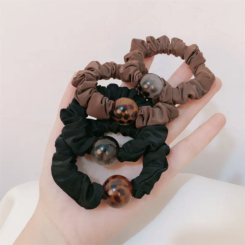 Leopard Ball Hair Bands Black Brown High Elastic Tie