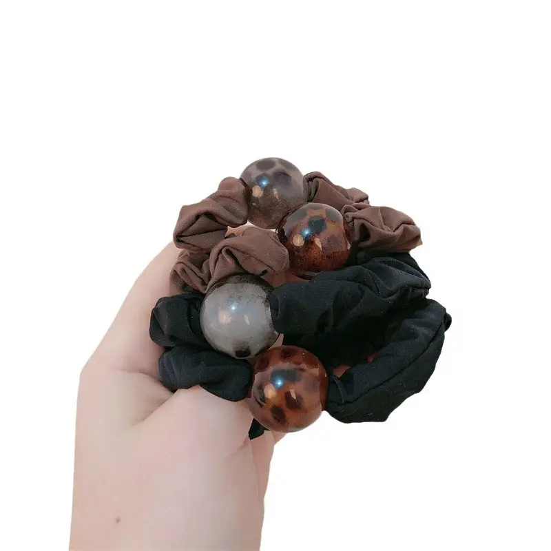 Leopard Ball Hair Bands Black Brown High Elastic Tie