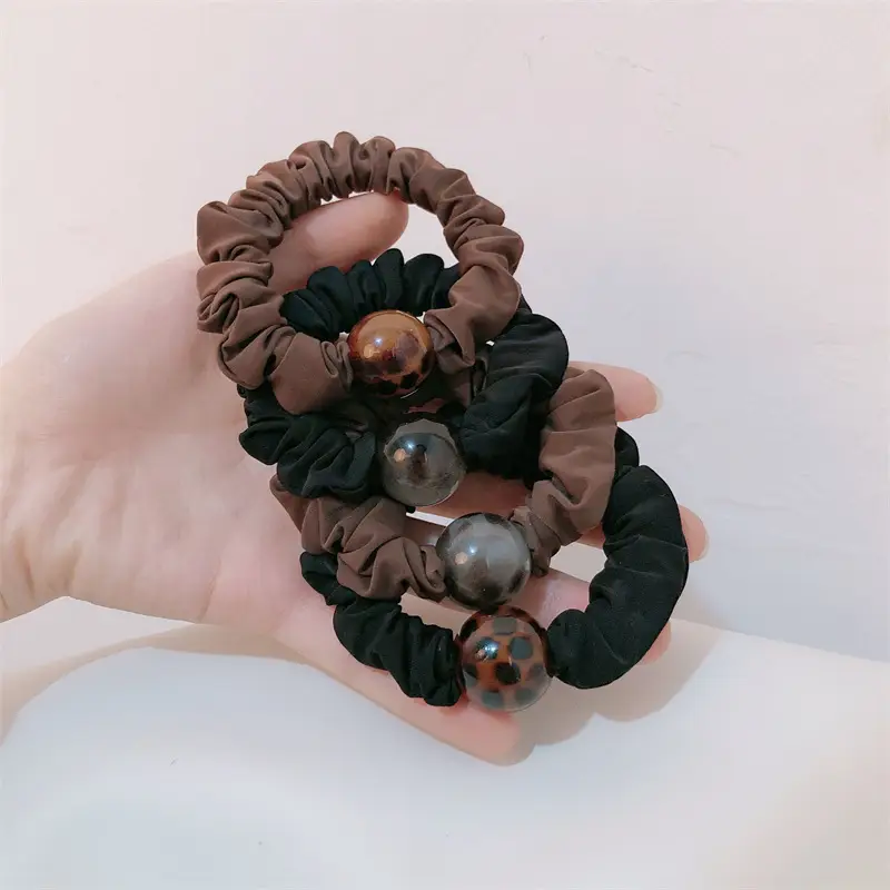 Leopard Ball Hair Bands Black Brown High Elastic Tie — feature 1