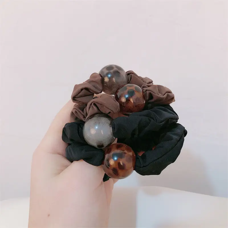 Leopard Ball Hair Bands Black Brown High Elastic Tie — feature 2