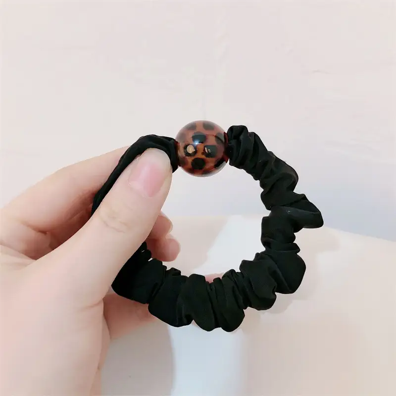 Leopard Ball Hair Bands Black Brown High Elastic Tie