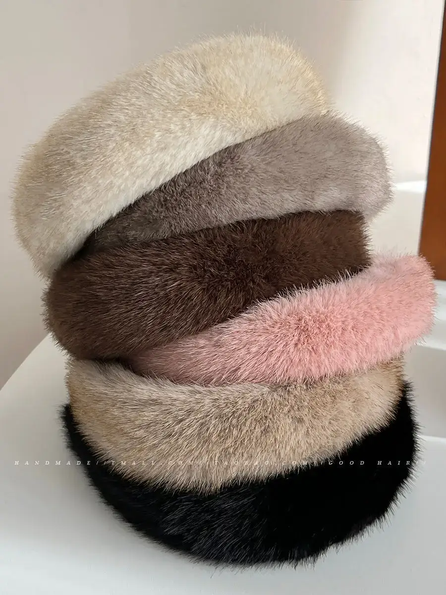Faux Mink Hair Headband for Women 2023 New