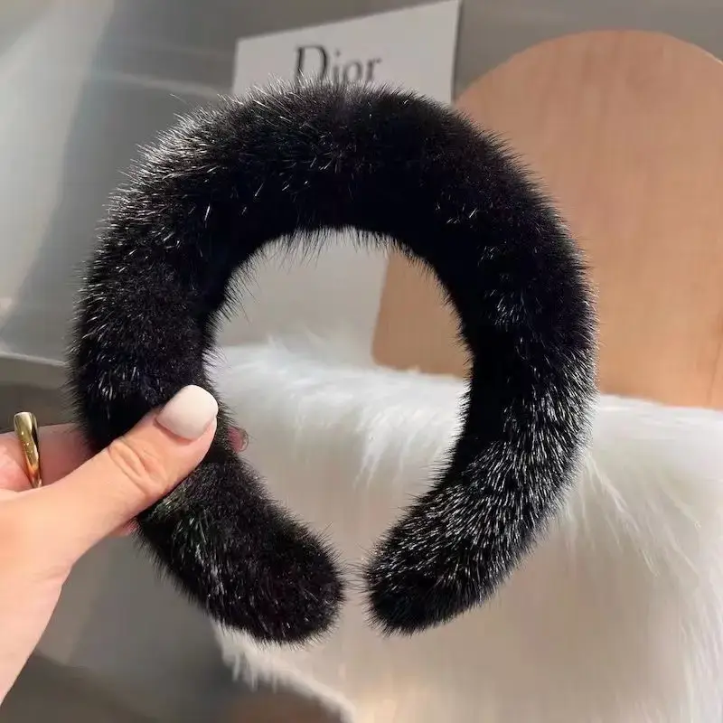 Faux Mink Hair Headband for Women 2023 New